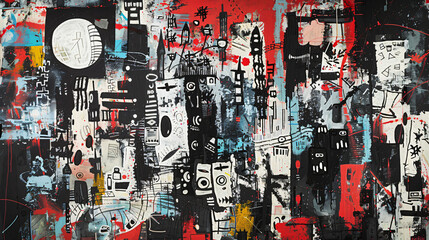 Fototapeta premium Chaotic Punk-Style Cityscape Collage Drawing Background