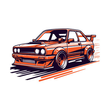 orange sports car racing on white clip art preview