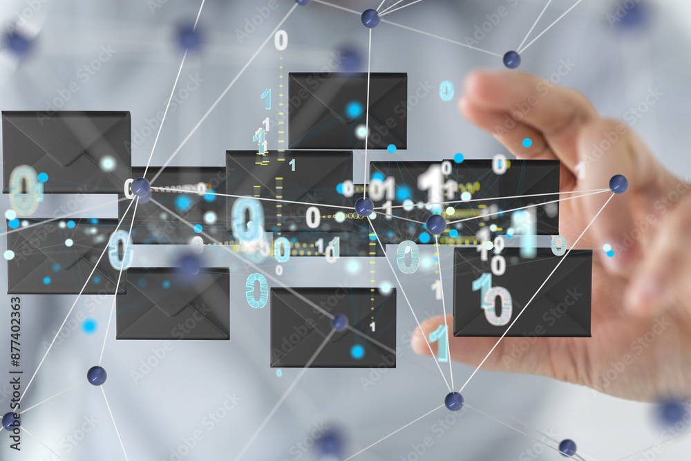 Aufkleber 3D rendering flying email icon and web flying
