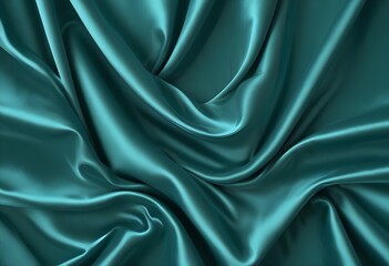 Fototapeta premium Blue turquaise satin velvet wavy drapery texture sample background 