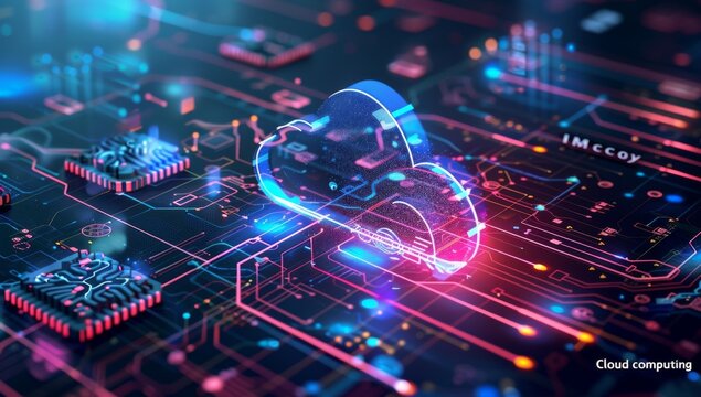 High-tech digital background illustrating cloud computing and microchips