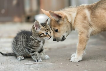 Heartwarming Moment Between a Puppy and a Kitten Nuzzling Each Other