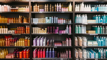 Cosmetic Store Ambiance: Soft lighting, possibly accentuated with spotlights to draw attention to specific products, creating a welcoming and luxurious atmosphere.


