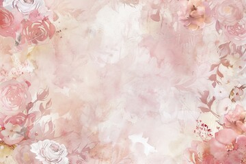 Spring floral in watercolor vector background. Luxury wallpaper design with pink flowers, line art. postcard, banner, Design.