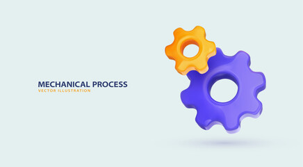 3d cartoon cog wheels vector illustration. Customer support icon. Technical support engineering light background concept. 