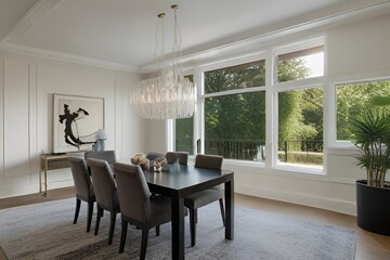 Fototapeta premium Luxurious modern dining room boasts a black dining table