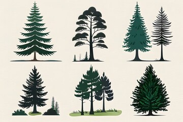 Obraz premium Various Evergreen Trees with Different Species and Foliage
