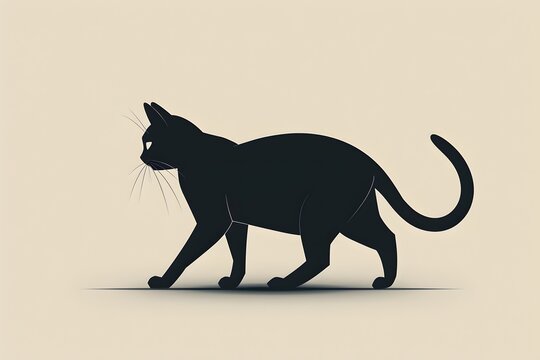 recommend clip art: Silhouette of a black cat walking gracefully against a minimalist beige background.