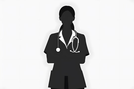 Silhouette of a healthcare professional with stethoscope on a white background