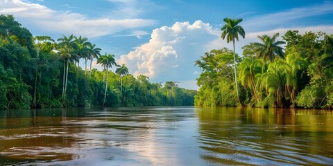 Obraz premium Capturing the Vibrant Plant Life Around the Amazon River in High Resolution HDR Photograph. Concept Amazon River, Plant Life, High Resolution HDR, Photography, Vibrant Nature