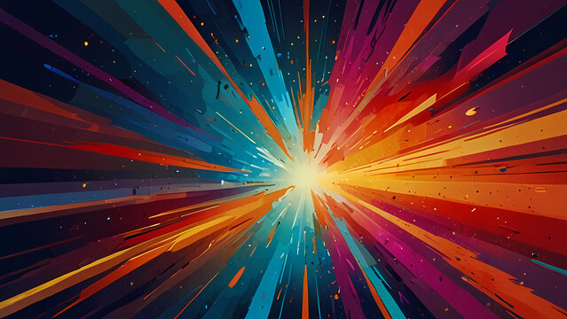 abstract illustration background that captures the moment of an explosion with vibrant, swirling colors and dynamic shapes that convey energy and movement