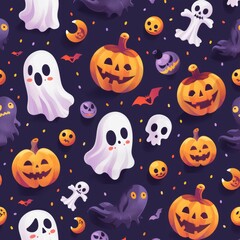 Grunge Vector illustration with pumpkin, ghost, skull and vampire monster. Halftone 90s vintage elements for mixed media design. illustration, design, drawing, postcard