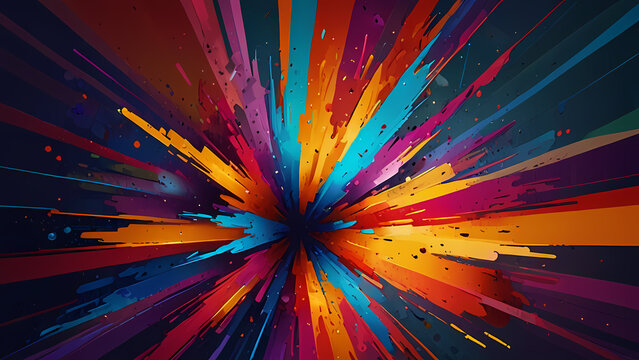 abstract illustration background that captures the moment of an explosion with vibrant, swirling colors and dynamic shapes that convey energy and movement