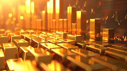 Obraz premium Dynamic Startup Pitch with Gold Bullish Market Charts in Modern Sleek Design