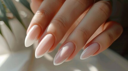 Elegant French Manicure on Almond Shaped Nails