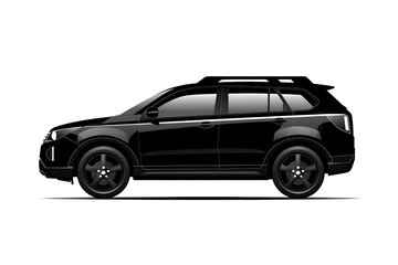 Sleek black SUV illustration with modern design and streamlined silhouette on white background