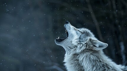 Naklejka premium Majestic wolf silhouetted against the full moon, howling.