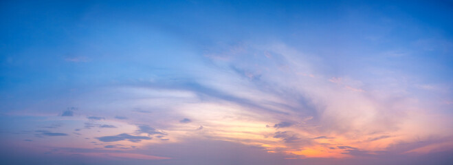 Dramatic panorama sky with cloud on twilight time.