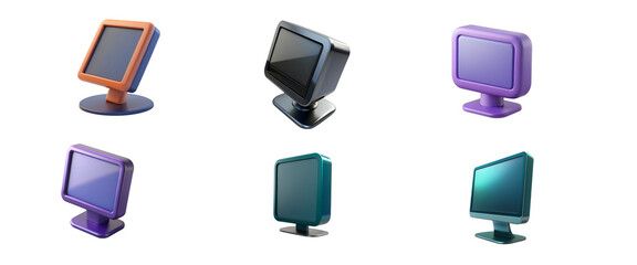 A Set of 3d Six Computer Monitors with Colorful in a Transparent Background