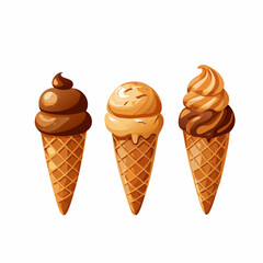 A set of ice cream in a waffle cone Chocolate vanilla caramel Sweets vector illustration (3)
