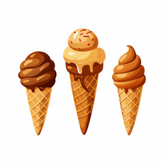 A set of ice cream in a waffle cone Chocolate vanilla caramel Sweets vector illustration (4)