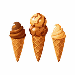 A set of ice cream in a waffle cone Chocolate vanilla caramel Sweets vector illustration (12)