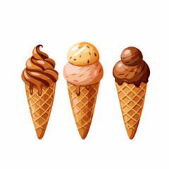 A set of ice cream in a waffle cone Chocolate vanilla caramel Sweets vector illustration (13)