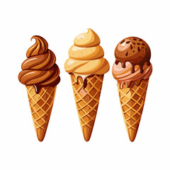 A set of ice cream in a waffle cone Chocolate vanilla caramel Sweets vector illustration (16)