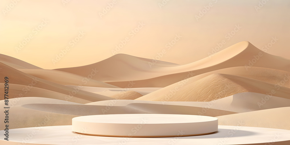 Poster empty podium mockup on the background of the desert