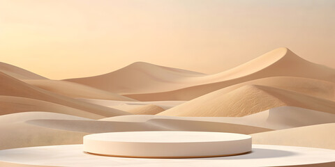 Empty podium mockup on the background of the desert