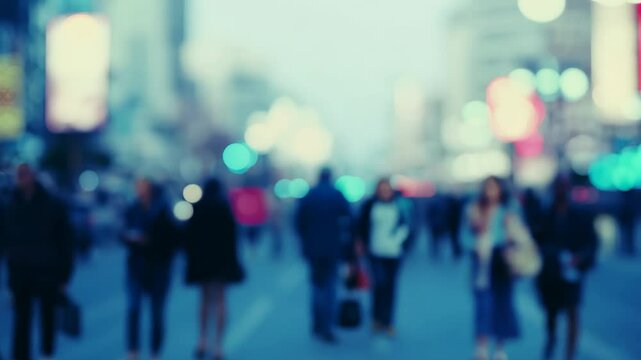 People Walking on Blurry City Street at Night Generative AI