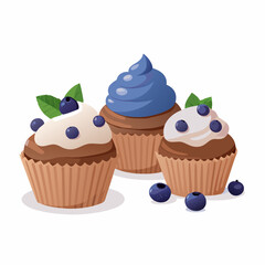 Cupcakes blueberry muffins mint leaf decor whipped cream Homemade pastry sweets vector image (30)