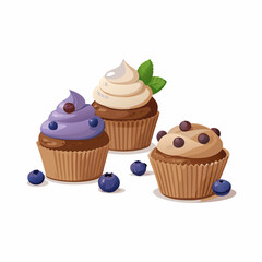 Cupcakes blueberry muffins mint leaf decor whipped cream Homemade pastry sweets vector image (2)
