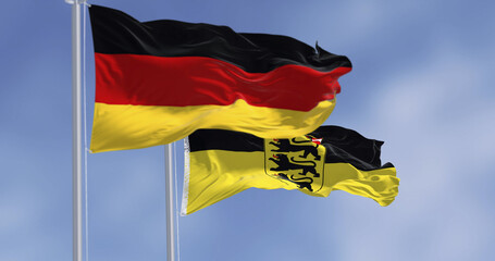 flag of Baden-Württemberg state waving with German national flag