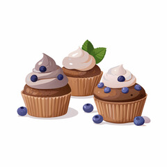 Cupcakes blueberry muffins mint leaf decor whipped cream Homemade pastry sweets vector image (12)