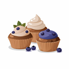 Cupcakes blueberry muffins mint leaf decor whipped cream Homemade pastry sweets vector image (13)