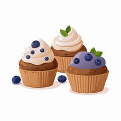 Cupcakes blueberry muffins mint leaf decor whipped cream Homemade pastry sweets vector image (14)