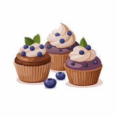 Cupcakes blueberry muffins mint leaf decor whipped cream Homemade pastry sweets vector image (15)