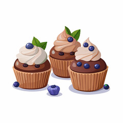 Cupcakes blueberry muffins mint leaf decor whipped cream Homemade pastry sweets vector image (16)