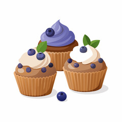 Cupcakes blueberry muffins mint leaf decor whipped cream Homemade pastry sweets vector image (19)