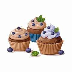 Cupcakes blueberry muffins mint leaf decor whipped cream Homemade pastry sweets vector image (25)