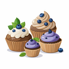 Cupcakes blueberry muffins mint leaf decor whipped cream Homemade pastry sweets vector image (27)
