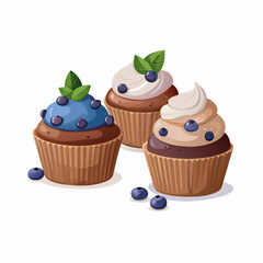 Cupcakes blueberry muffins mint leaf decor whipped cream Homemade pastry sweets vector image (26)