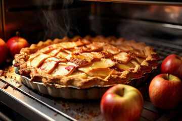 Apfelkuchen im Backofen als Nahaufnahme