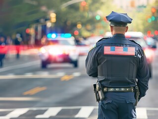 Police Officer in Uniform,  American Flag Patch