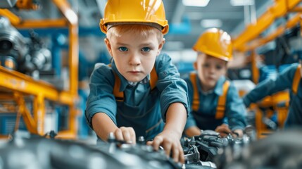 Expert Mechanics in Action, Repairing Car Engine in Bright Workshop
