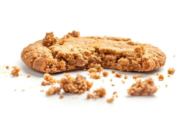 Bitten Cookie. Messy Cookie Crumbles on White Background