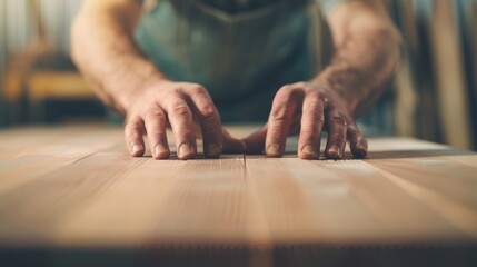 Skilled Craftsman Monitoring Timber Work on Tablet with Detailed Wood Grains Background