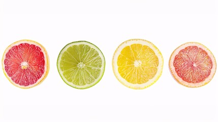 Fresh lime halves surrounded by assorted citrus fruit slices.