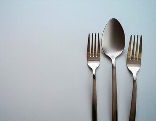  spoon and fork kept on white background. ready to eat concept. flat lay background concept